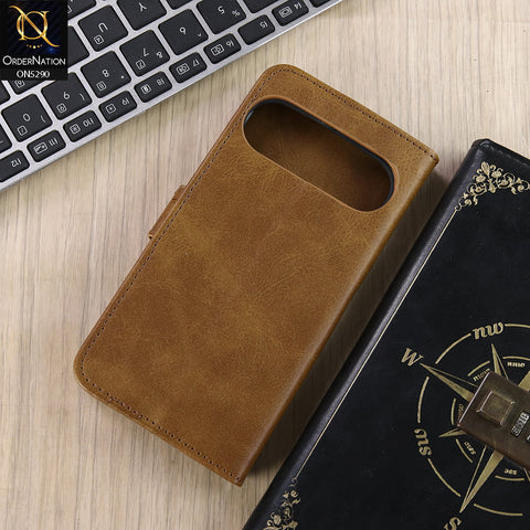 Google Pixel 9 Pro Cover - Light Brown - Premium Business Series Magnetic Leather Wallet Flip book Card Slots Soft Case