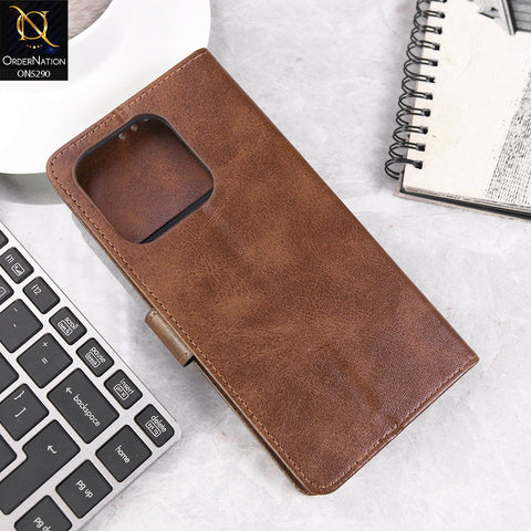 Xiaomi Redmi Note 13R Cover - Brown - Premium Business Series Magnetic Leather Wallet Flip book Card Slots Soft Case