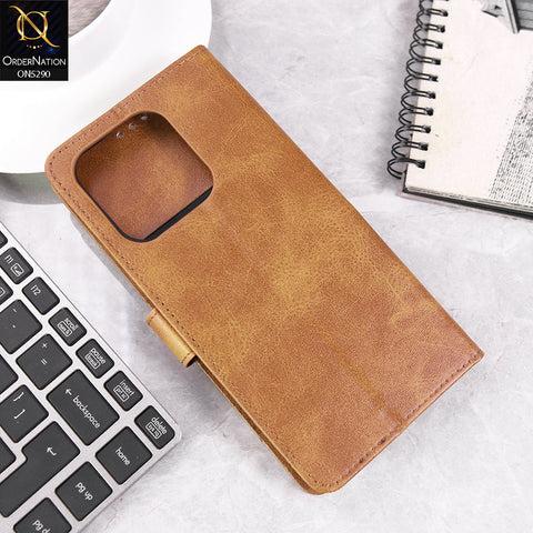 Xiaomi Redmi Note 14 4G Cover - Light Brown - Premium Business Series Magnetic Leather Wallet Flip book Card Slots Soft Case