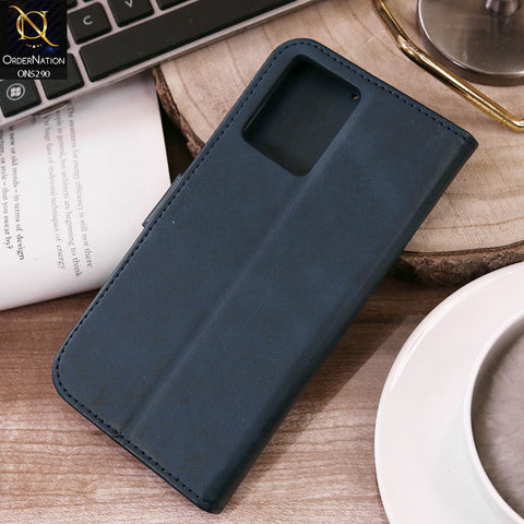 Oppo Reno 7 4G Cover - Blue - Premium Business Series Magnetic Leather Wallet Flip book Card Slots Soft Case