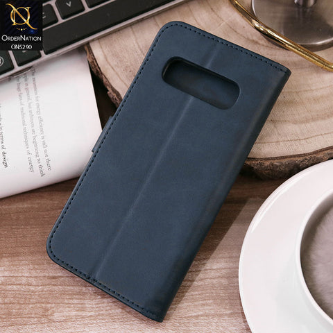 Samsung Galaxy S10 5G Cover - Blue - Premium Business Series Magnetic Leather Wallet Flip book Card Slots Soft Case