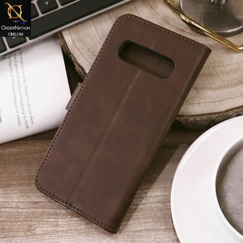 Samsung Galaxy S10 Plus Cover - Dark Brown - Premium Business Series Magnetic Leather Wallet Flip book Card Slots Soft Case