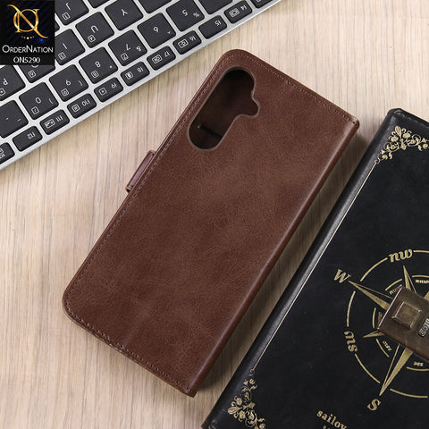 Samsung Galaxy S24 FE Cover - Dark Brown - Premium Business Series Magnetic Leather Wallet Flip book Card Slots Soft Case