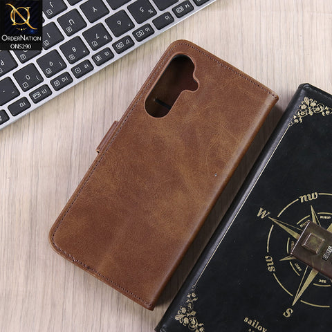 Samsung Galaxy S24 FE Cover - Light Brown - Premium Business Series Magnetic Leather Wallet Flip book Card Slots Soft Case