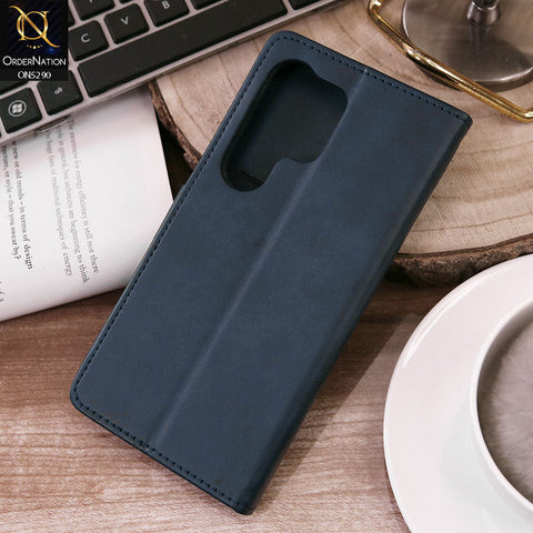 Samsung Galaxy S24 Ultra Cover - Blue - Premium Business Series Magnetic Leather Wallet Flip book Card Slots Soft Case