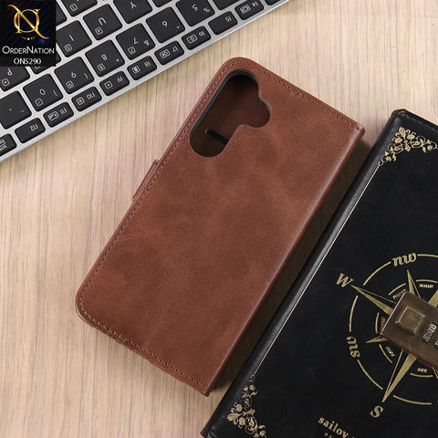 Samsung Galaxy S25 Plus Cover - Dark Brown - Premium Business Series Magnetic Leather Wallet Flip book Card Slots Soft Case