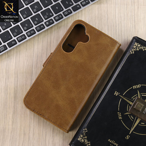 Samsung Galaxy S25 Plus Cover - Light Brown - Premium Business Series Magnetic Leather Wallet Flip book Card Slots Soft Case
