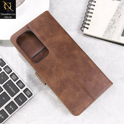 Samsung Galaxy S25 Ultra Cover - Dark Brown - Premium Business Series Magnetic Leather Wallet Flip book Card Slots Soft Case