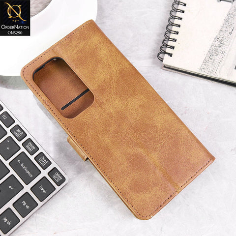 Samsung Galaxy S25 Ultra Cover - Light Brown - Premium Business Series Magnetic Leather Wallet Flip book Card Slots Soft Case