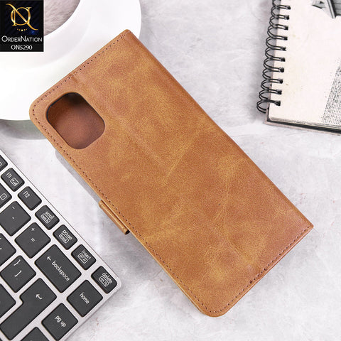 Samsung Galaxy A06 Cover - Light Brown - Premium Business Series Magnetic Leather Wallet Flip book Card Slots Soft Case