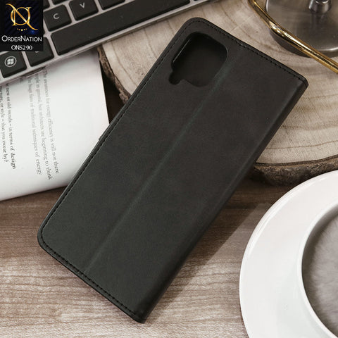 Samsung Galaxy A12 Cover - Black - Premium Business Series Magnetic Leather Wallet Flip book Card Slots Soft Case