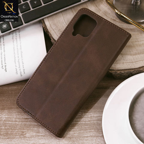 Samsung Galaxy A12 Nacho Cover - Dark Brown - Premium Business Series Magnetic Leather Wallet Flip book Card Slots Soft Case