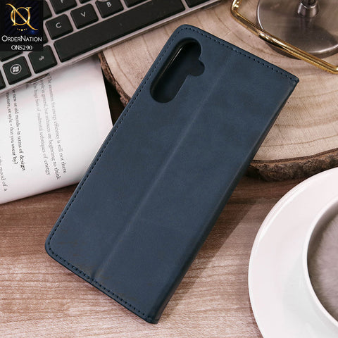 Samsung Galaxy A25 5G Cover - Blue - Premium Business Series Magnetic Leather Wallet Flip book Card Slots Soft Case