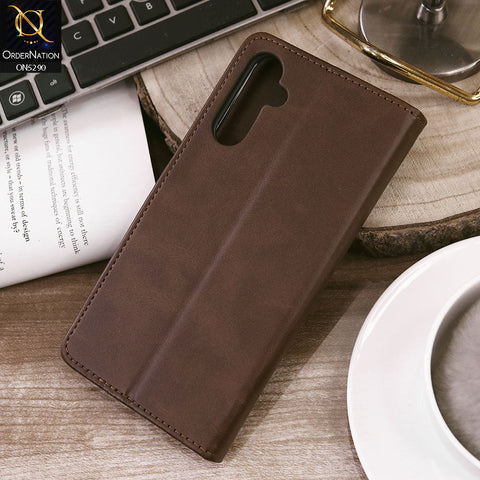 Samsung Galaxy A25 5G Cover - Dark Brown - Premium Business Series Magnetic Leather Wallet Flip book Card Slots Soft Case