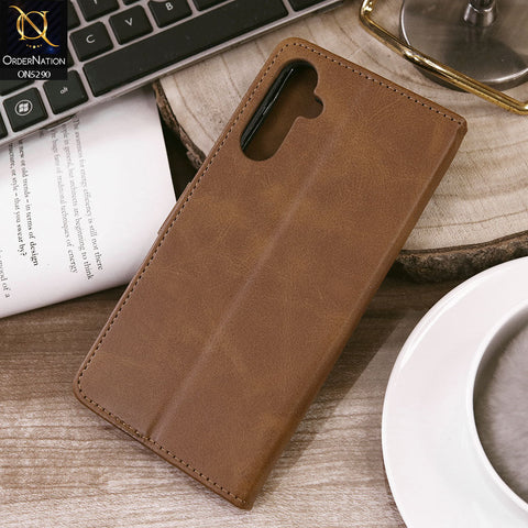 Samsung Galaxy A25 5G Cover - Light Brown - Premium Business Series Magnetic Leather Wallet Flip book Card Slots Soft Case