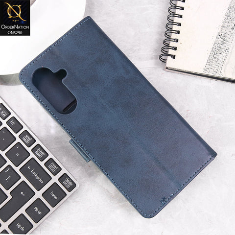 Samsung Galaxy F17 Cover - Blue - Premium Business Series Magnetic Leather Wallet Flip book Card Slots Soft Case