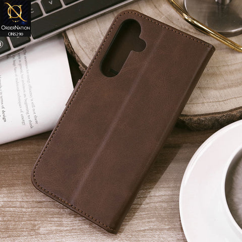 Samsung Galaxy A35 Cover - Dark Brown - Premium Business Series Magnetic Leather Wallet Flip book Card Slots Soft Case