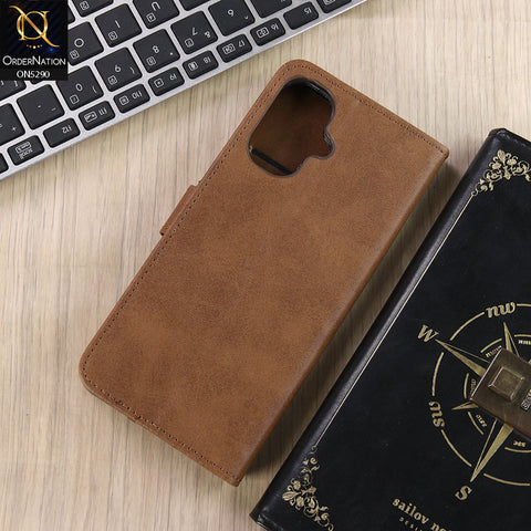 Infinix Smart 10 Cover - Light Brown - Premium Business Series Magnetic Leather Wallet Flip book Card Slots Soft Case