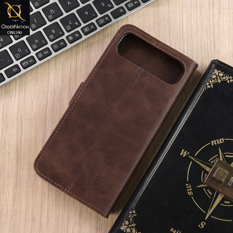 Infinix Smart 10 Plus Cover - Dark Brown - Premium Business Series Magnetic Leather Wallet Flip book Card Slots Soft Case