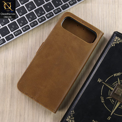 Infinix Smart 10 Plus Cover - Light Brown - Premium Business Series Magnetic Leather Wallet Flip book Card Slots Soft Case