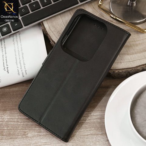 Infinix Hot 40i Cover - Black - Premium Business Series Magnetic Leather Wallet Flip book Card Slots Soft Case