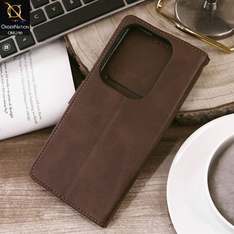 Infinix Hot 40i Cover - Dark Brown - Premium Business Series Magnetic Leather Wallet Flip book Card Slots Soft Case
