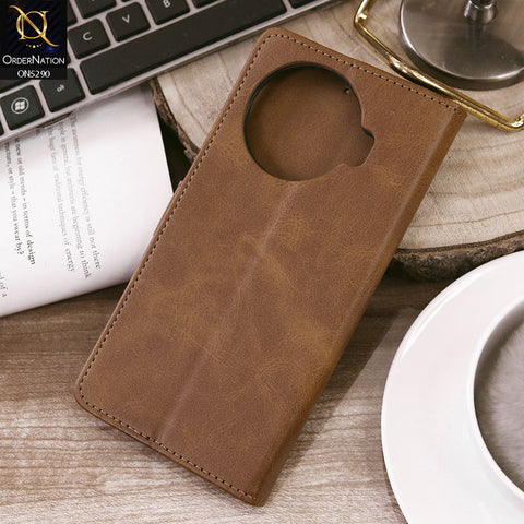 Tecno Spark 20 Pro Plus Cover - Light Brown - Premium Business Series Magnetic Leather Wallet Flip book Card Slots Soft Case