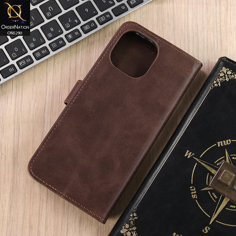 Tecno Spark 40C Cover - Dark Brown - Premium Business Series Magnetic Leather Wallet Flip book Card Slots Soft Case