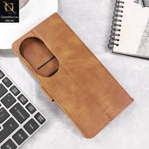 Vivo V50 Cover - Light Brown - Premium Business Series Magnetic Leather Wallet Flip book Card Slots Soft Case