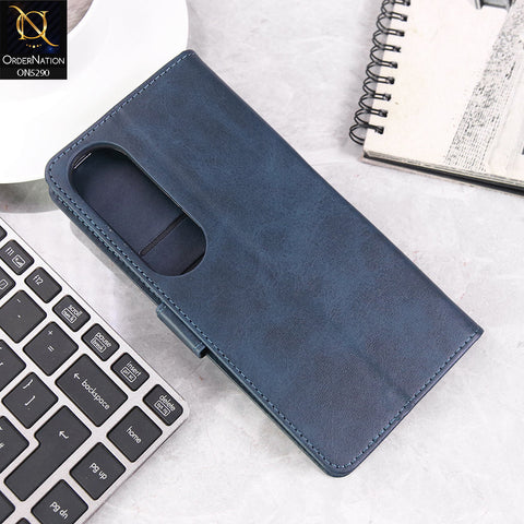 Vivo V50 Lite Cover - Blue - Premium Business Series Magnetic Leather Wallet Flip book Card Slots Soft Case