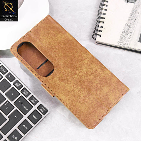 Vivo V50 Lite Cover - Light Brown - Premium Business Series Magnetic Leather Wallet Flip book Card Slots Soft Case