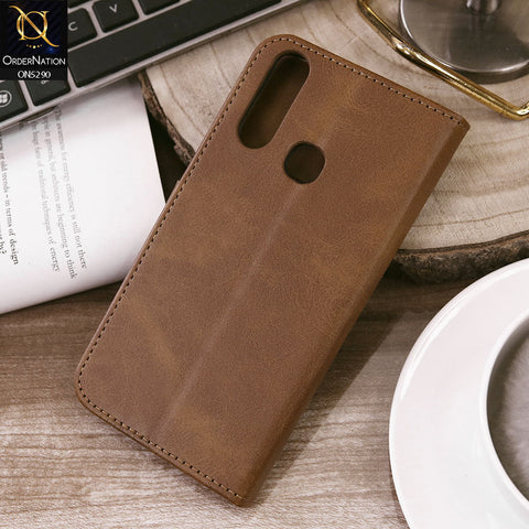 vivo Y11 (2019) Cover - Light Brown - Premium Business Series Magnetic Leather Wallet Flip book Card Slots Soft Case