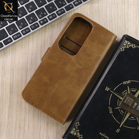 Vivo Y19s Pro Cover - Light Brown - Premium Business Series Magnetic Leather Wallet Flip book Card Slots Soft Case