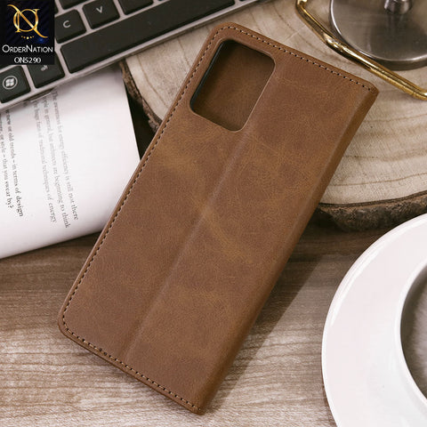 Vivo Y33t Cover - Light Brown - Premium Business Series Magnetic Leather Wallet Flip book Card Slots Soft Case