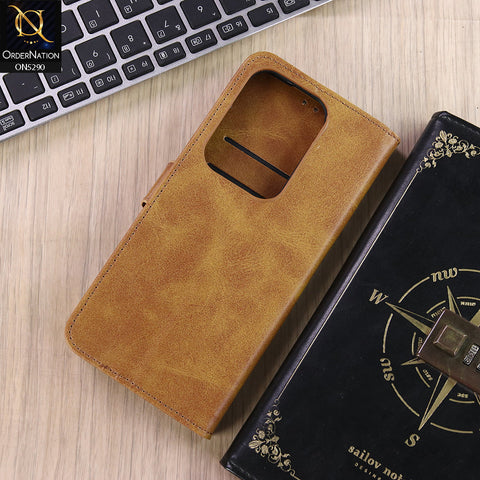 Vivo Y29 4G Cover - Light Brown - Premium Business Series Magnetic Leather Wallet Flip book Card Slots Soft Case
