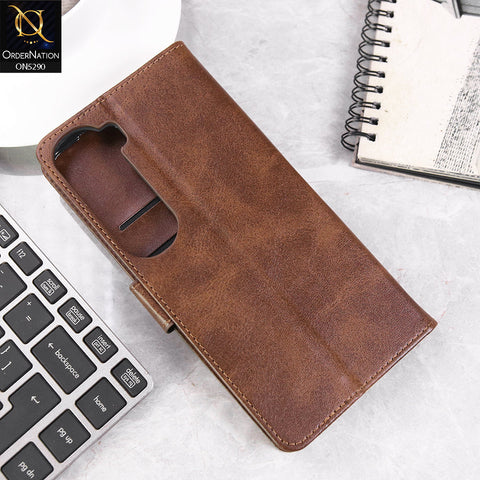Vivo Y300 Cover - Dark Brown - Premium Business Series Magnetic Leather Wallet Flip book Card Slots Soft Case