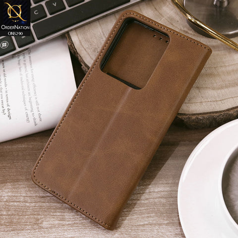 Vivo Y36 5G Cover - Light Brown - Premium Business Series Magnetic Leather Wallet Flip book Card Slots Soft Case