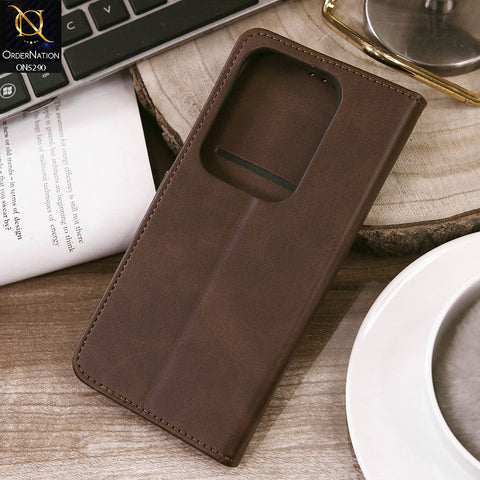 Infinix Zero 30 4G Cover - Dark Brown - Premium Business Series Magnetic Leather Wallet Flip book Card Slots Soft Case