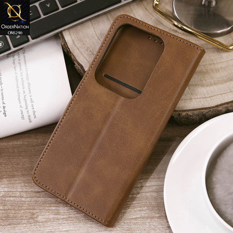 Infinix Zero 30 4G Cover - Light Brown - Premium Business Series Magnetic Leather Wallet Flip book Card Slots Soft Case