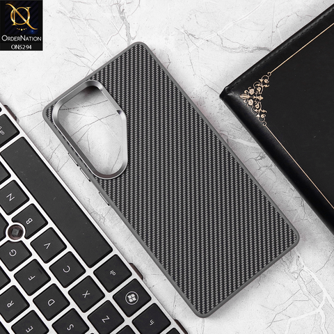 Samsung Galaxy S25 Ultra Cover - Gray - Carbon Fiber Design Metal Camera Ring Style Soft Border Case