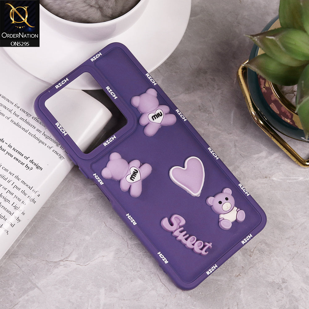 Vivo Y36 5G Cover - Purple - Sweet Rich 3D Cartoon Silicone Case
