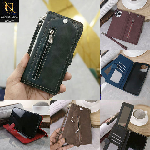 iPhone 14 Pro Cover - Blue - Trendy Premium Leather Flip Book Wallet Card Holder Case With Mirror