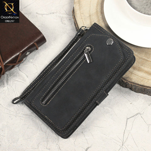 IPhone 12 Pro  Cover - Black - Trendy Premium Leather Flip Book Wallet Card Holder Case With Mirror
