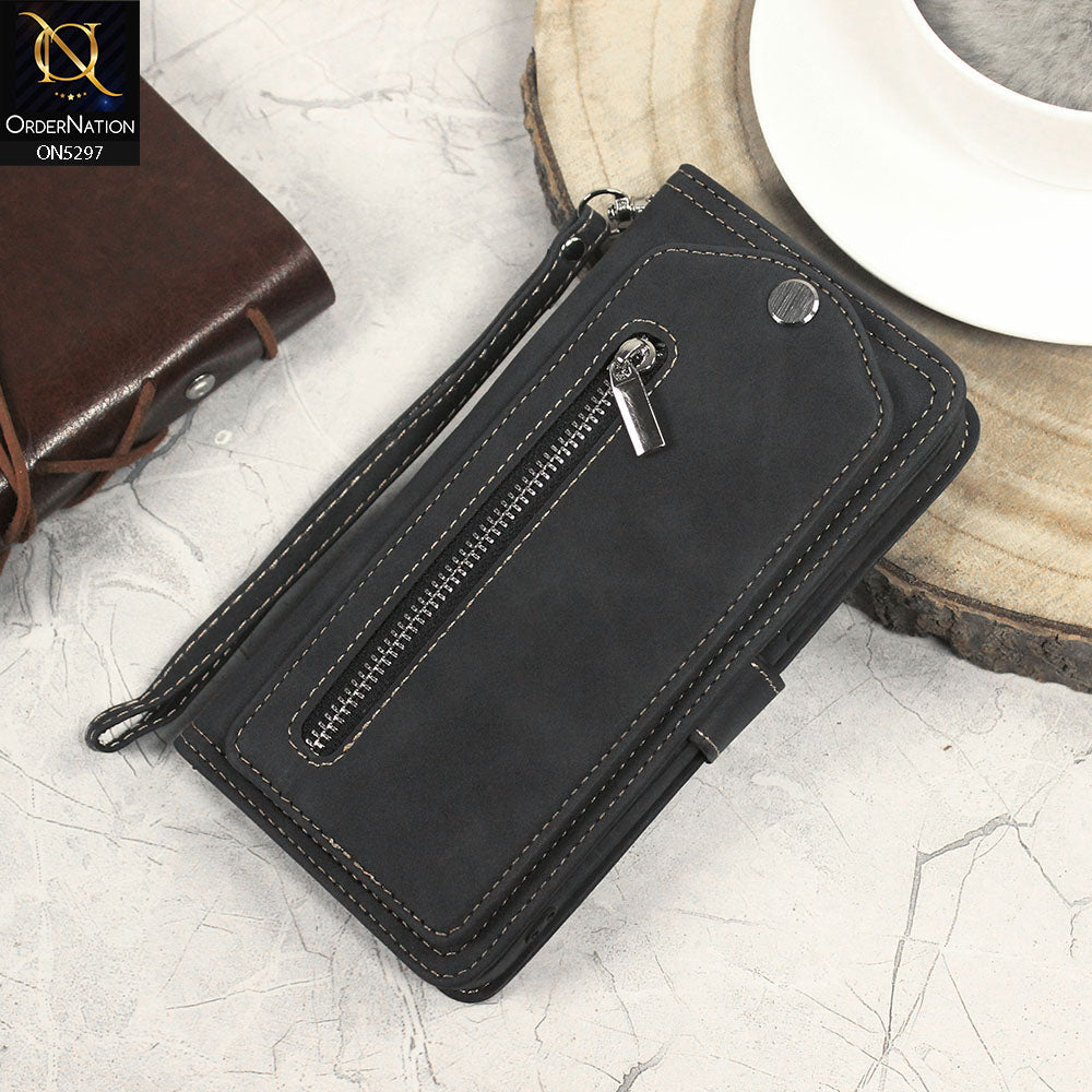 Iphone 12 Pro Max  Cover - Black - Trendy Premium Leather Flip Book Wallet Card Holder Case With Mirror