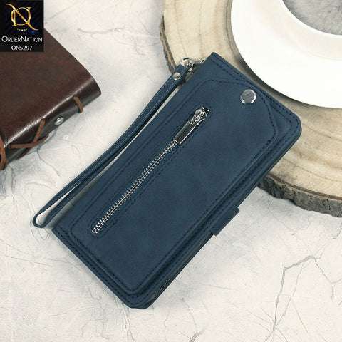iPhone 14 Pro Cover - Blue - Trendy Premium Leather Flip Book Wallet Card Holder Case With Mirror