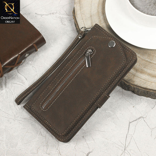 Iphone 12 Pro Max  Cover - Brown - Trendy Premium Leather Flip Book Wallet Card Holder Case With Mirror