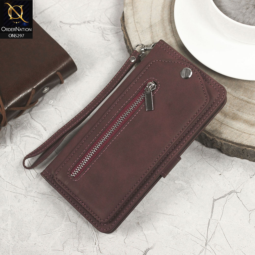 Iphone 13 Pro Max Cover - Burgundy - Trendy Premium Leather Flip Book Wallet Card Holder Case With Mirror
