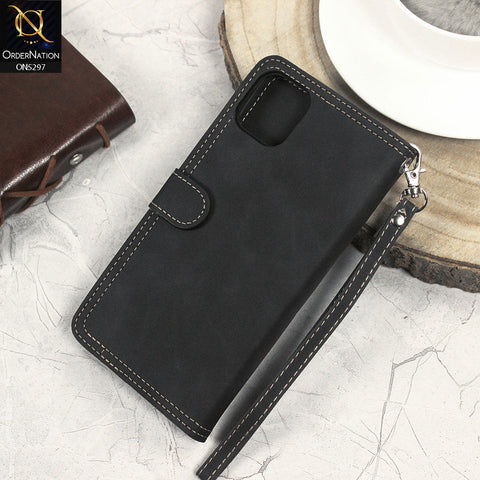 IPhone 12 Pro  Cover - Black - Trendy Premium Leather Flip Book Wallet Card Holder Case With Mirror