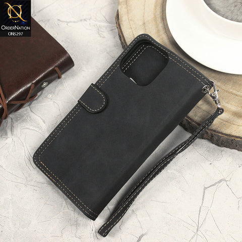 Iphone 12 Pro Max  Cover - Black - Trendy Premium Leather Flip Book Wallet Card Holder Case With Mirror