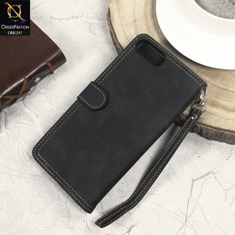 Iphone 7 Plus  Cover - Black - Trendy Premium Leather Flip Book Wallet Card Holder Case With Mirror